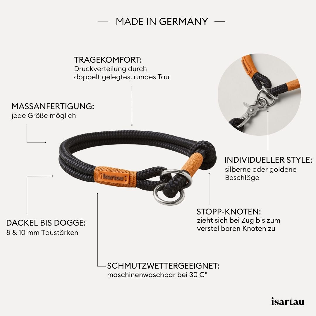 isartau Tauhalsband Black Mamba Rost-Orange, Zugstopp, Produktdetails
