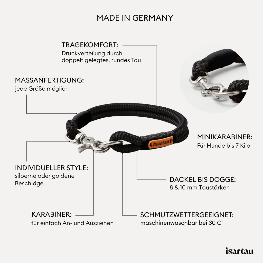 isartau Tauhalsband Black Mamba Schwarz, feste Halsung, Produktdetails