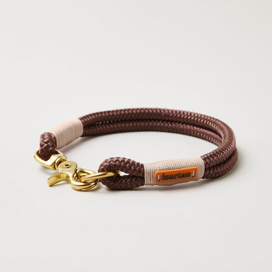 Hundehalsband aus Tau Classy Chestnut Beige 10 mm mit Messing-Beschlägen, braunes Tau mit beiger Takelung