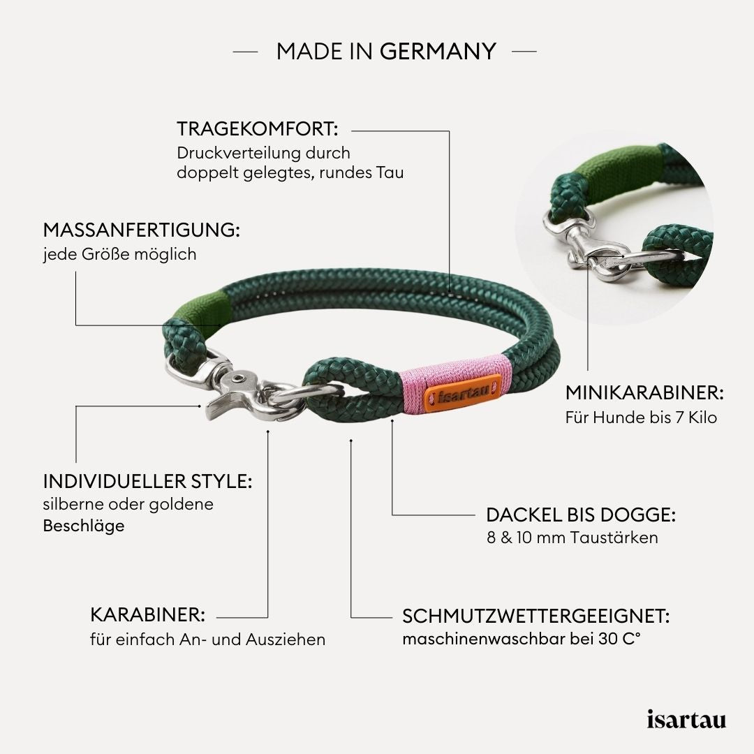 isartau Tauhalsband Evergreen Rose-Grün, feste Halsung, Produktdetails