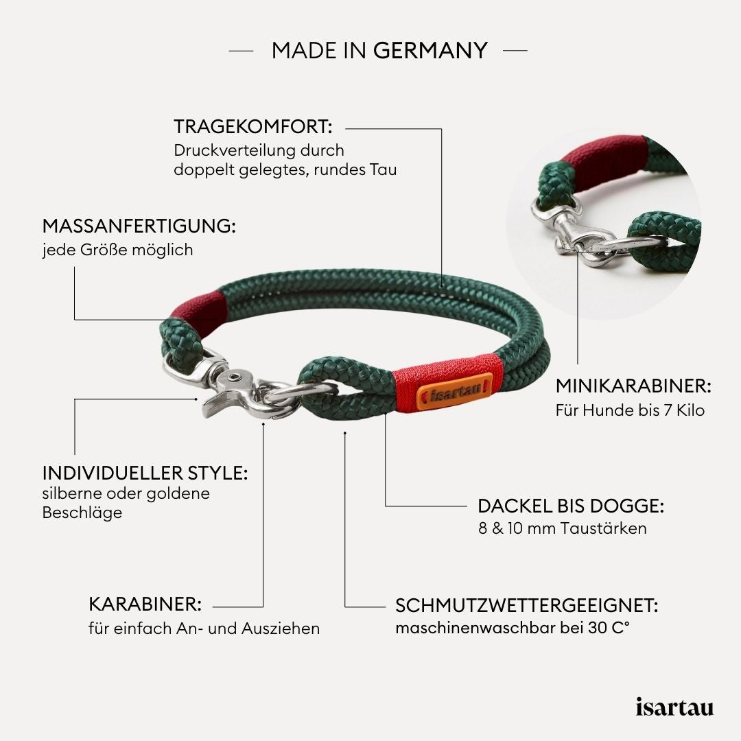 isartau Tauhalsband Evergreen Rot-Burgunder, feste Halsung, Produktdetails