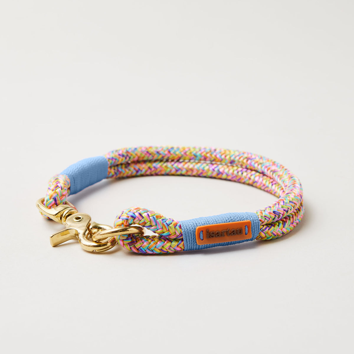 Hundehalsband aus Tau Easy Summer Hellblau 10 mm mit Messing-Beschlägen, buntes Tau mit hellblauer Takelung