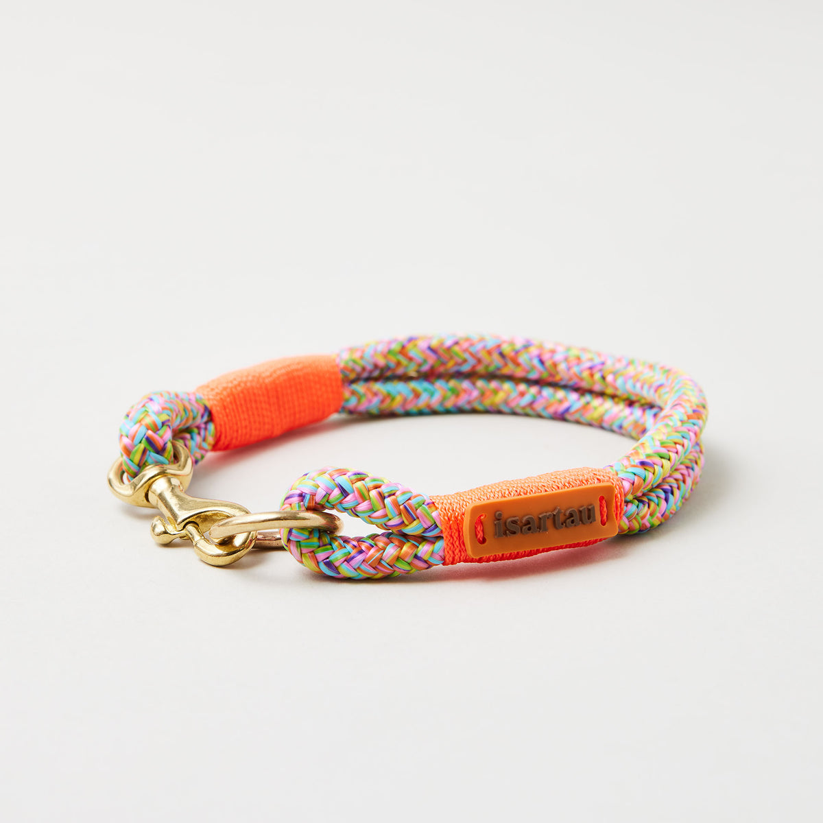 Tauhalsband Feste Halsung Easy Summer Neonorange 8 mm, Messing-Beschläge, buntes Tau mit neonoranger Takelung