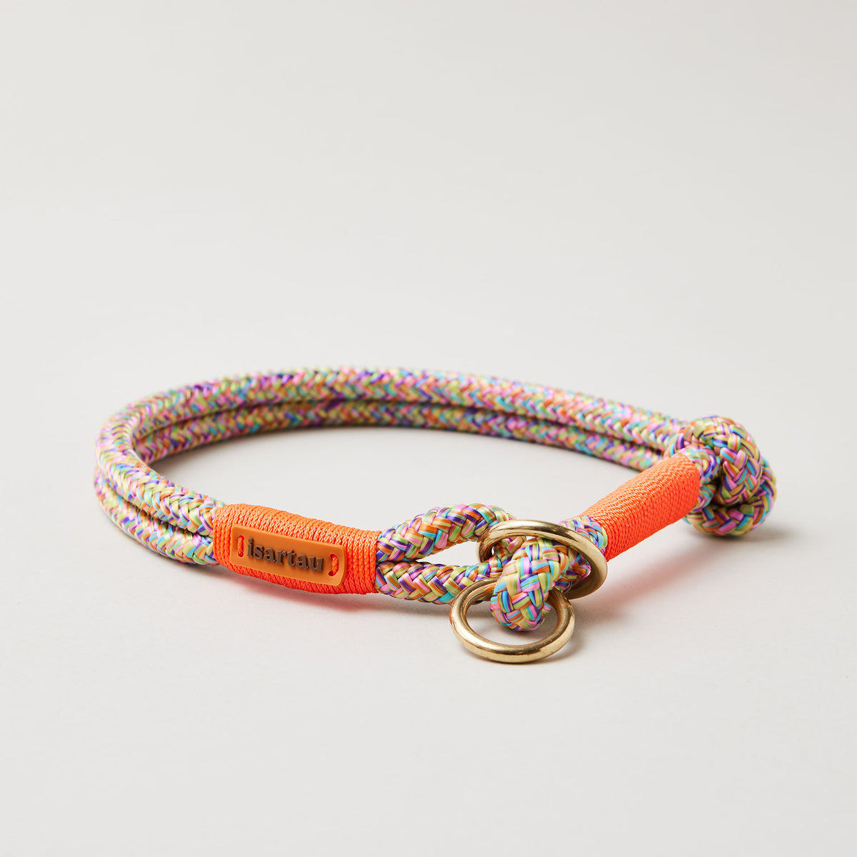 Tauhalsband Zugstopp Easy Summer Neonorange 8 und 10 mm mit Messing-Beschlägen, buntes Tau mit neonoranger Takelung