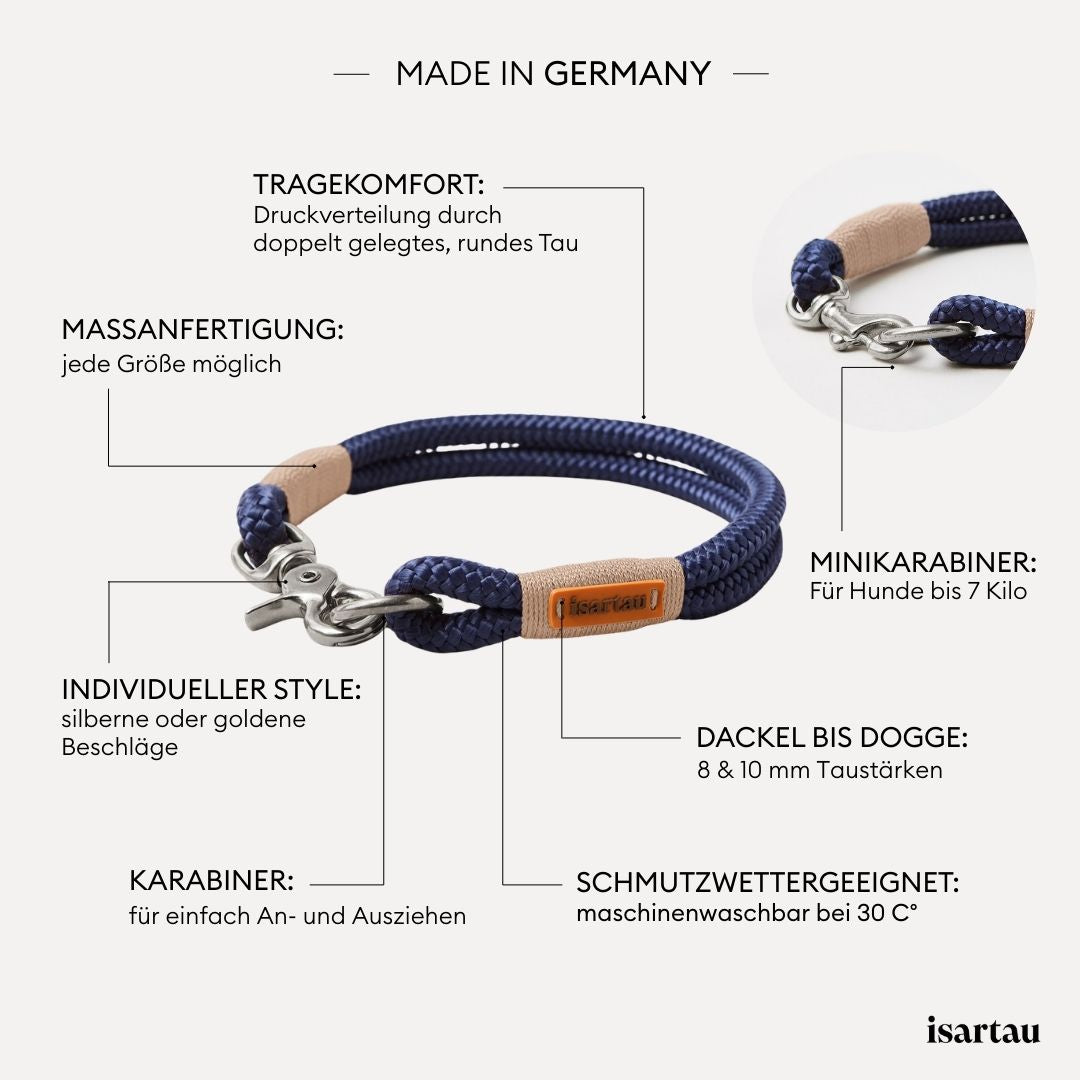 isartau Tauhalsband Indigo Sea Beige, feste Halsung, Produktdetails