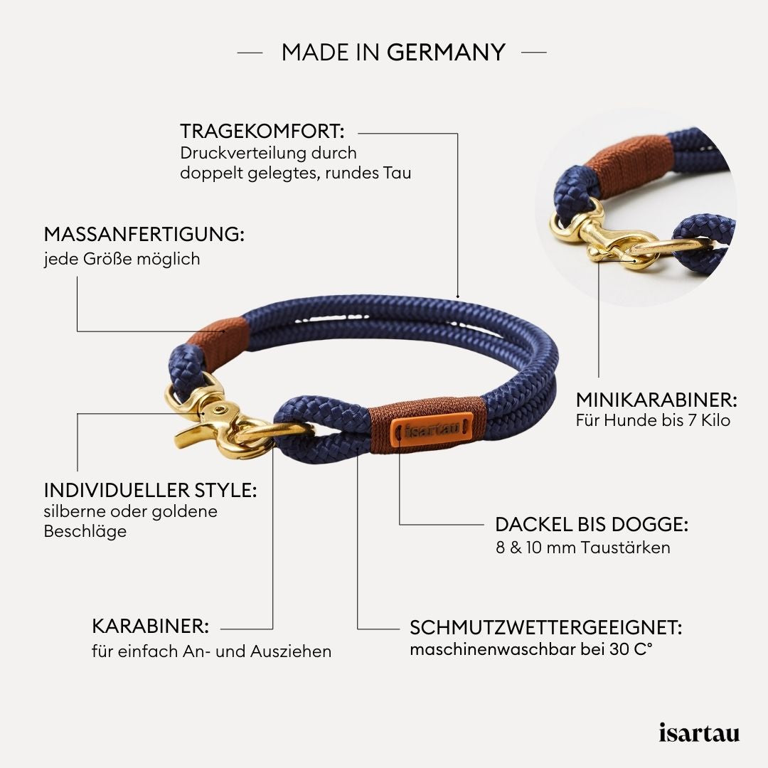 isartau Tauhalsband Indigo Sea Kastanie, feste Halsung, Produktdetails