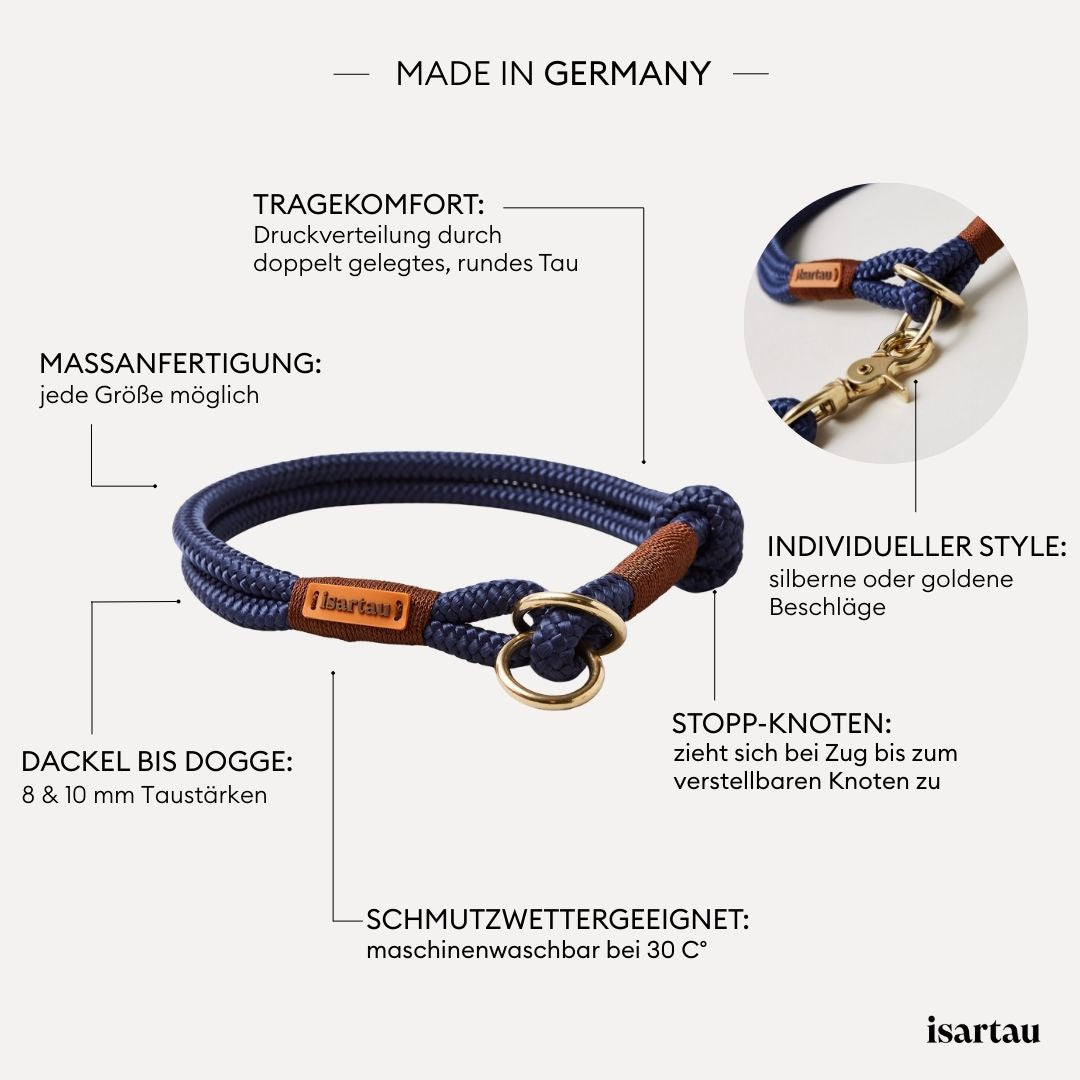 isartau Tauhalsband Indigo Sea Kastanie, Zugstopp, Produktdetails