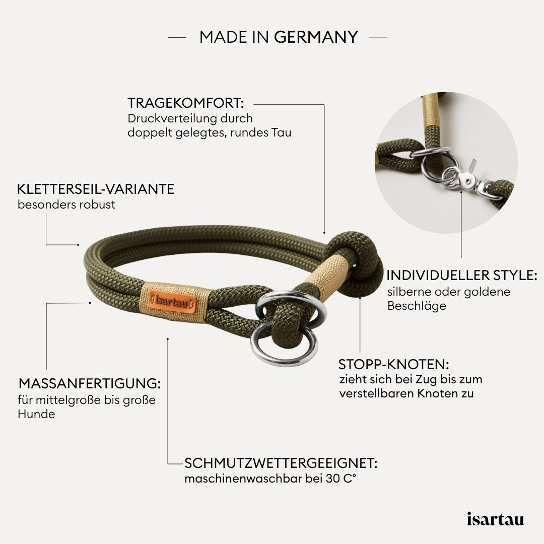 isartau Tauhalsband Olive Grove Gold, Zugstopp, Kletterseil, Produktdetails