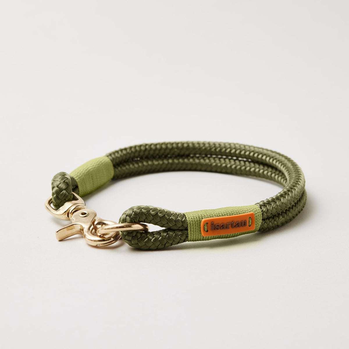 Hundehalsband Olive Grove Moos 10 mm mit Messing-Beschlägen, olivfarbenes Softtau mit moosgrüner Takelung