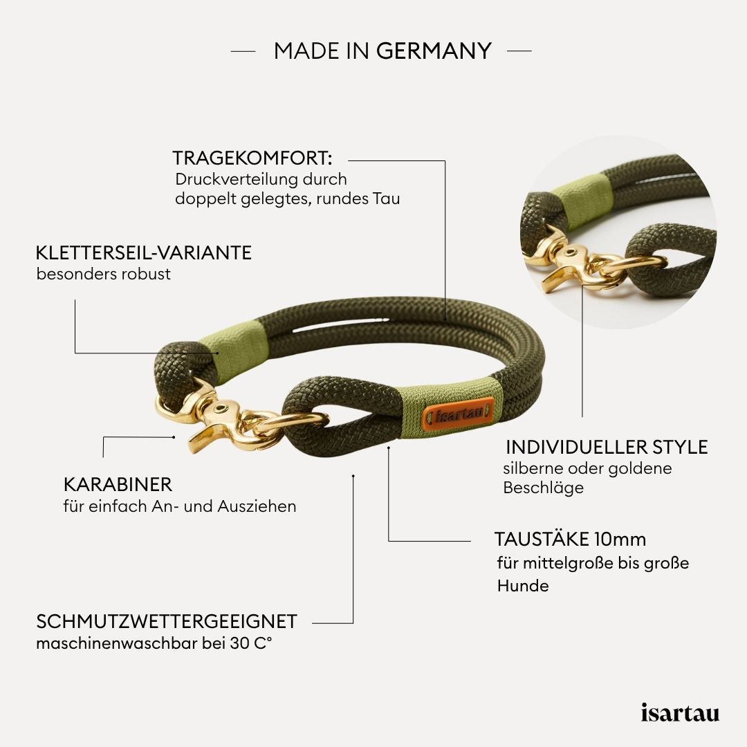 isartau Tauhalsband Olive Grove Moos, feste Halsung, Kletterseil, Produktdetails