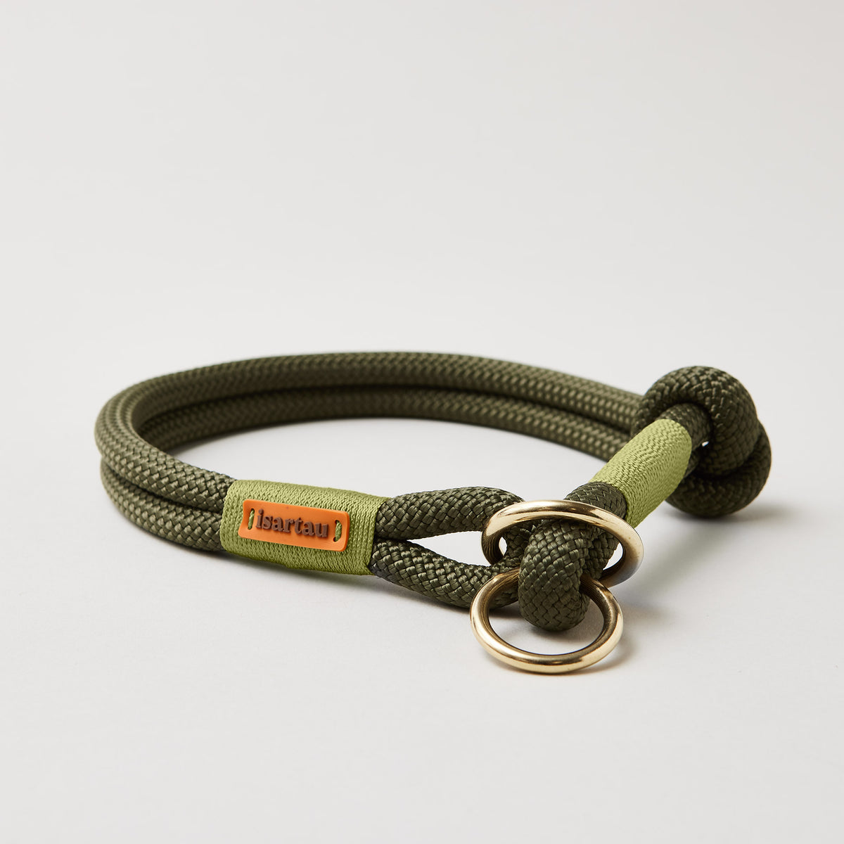 Tau Zugstopp Halsband aus Kletterseil Olive Grove Moos, Messing