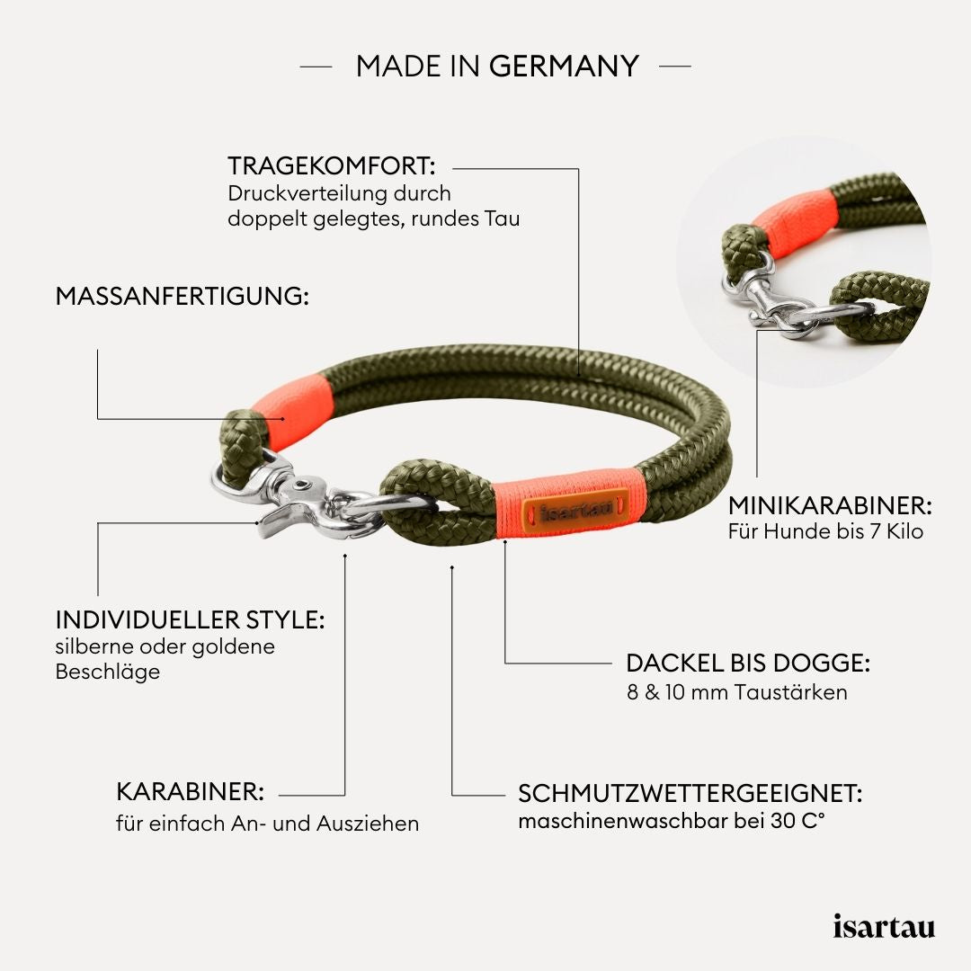isartau Tauhalsband Olive Grove Neonorange, feste Halsung, Produktdetails
