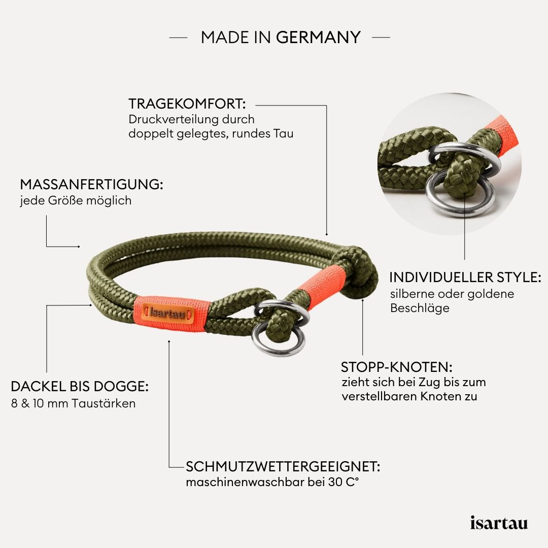 isartau Tauhalsband Olive Grove Neonorange, Zugstopp, Produktdetails