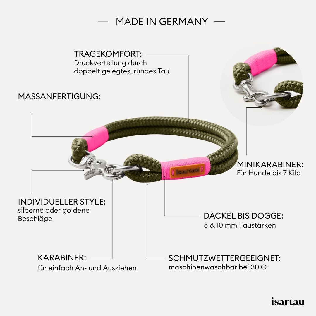 isartau Tauhalsband Olive Grove Neonpink, feste Halsung, Produktdetails