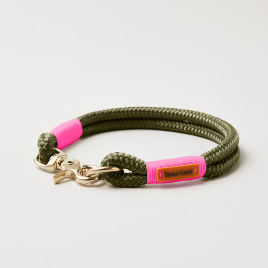 Tauhalsband Feste Halsung Olive Grove Neonpink, Softtau 10 mm, Messing
