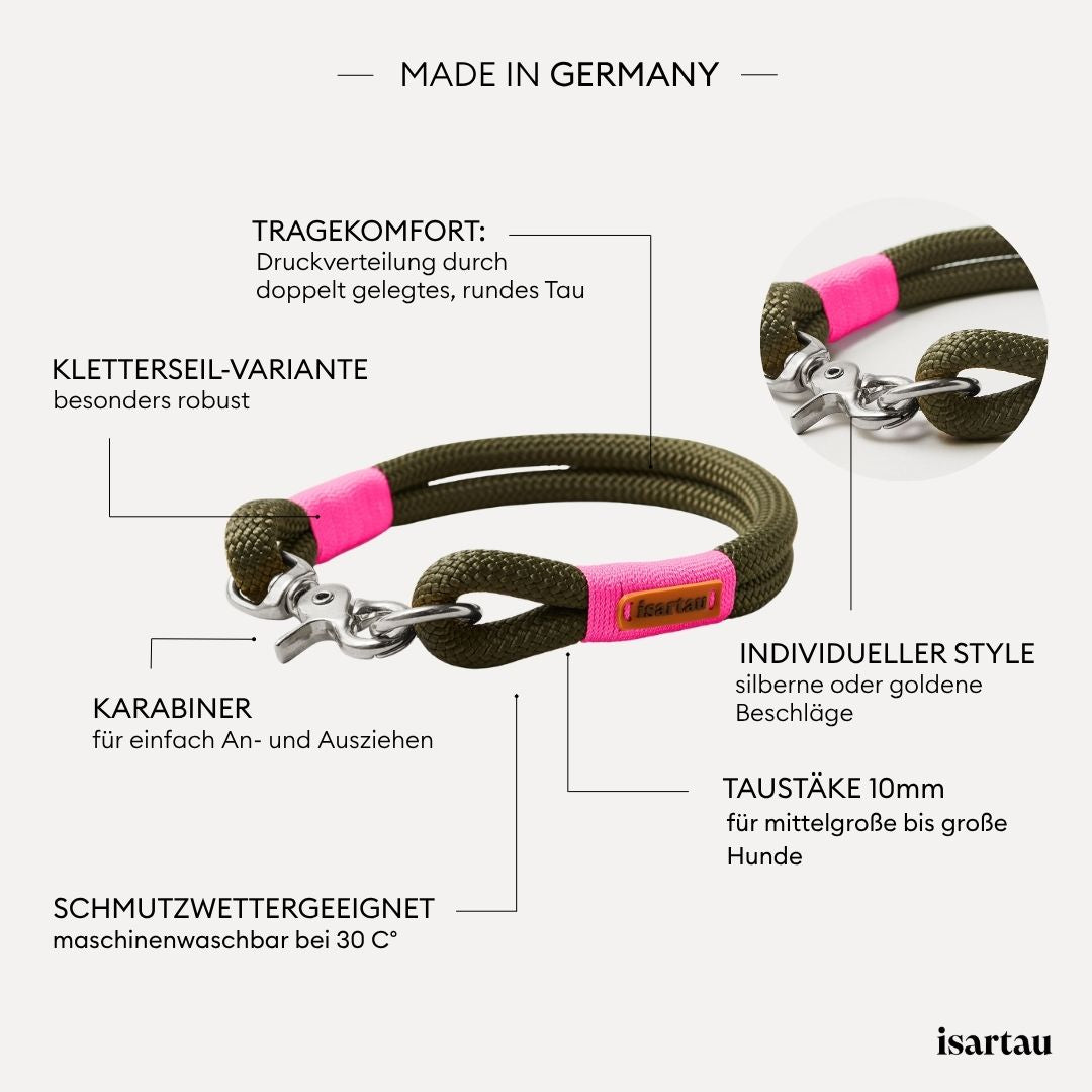 isartau Tauhalsband Olive Grove Neonpink, feste Halsung, Kletterseil, Produktdetails