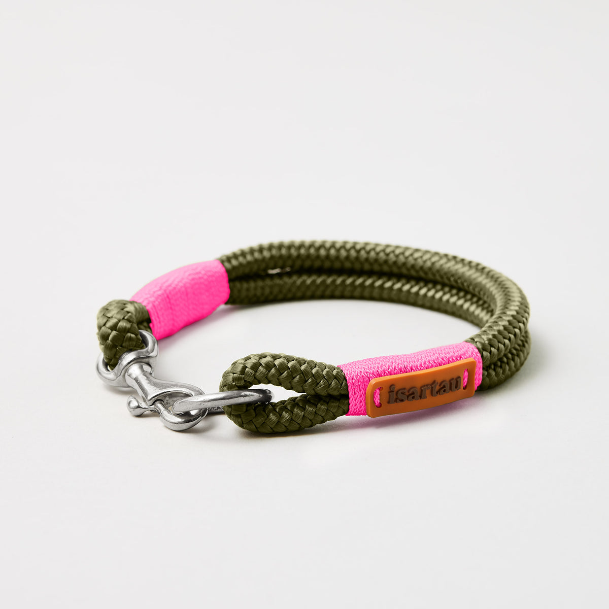 Feste Halsung aus Softtau, Olive Grove Neonpink, 8 mm, silberfarben