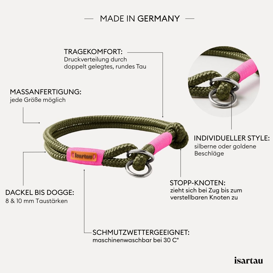 isartau Tauhalsband Olive Grove Neonpink, Zugstopp, Produktdetails