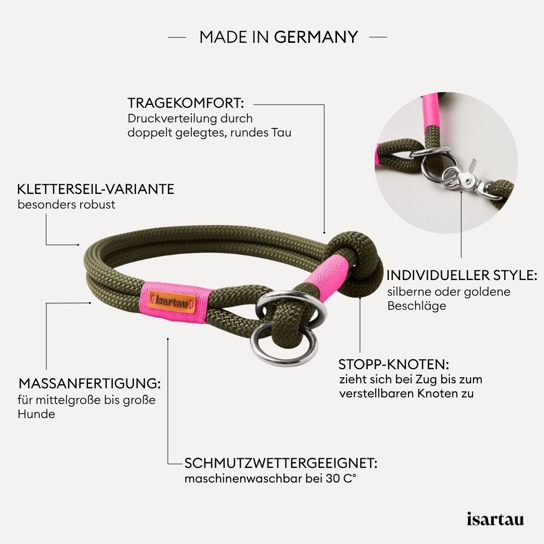 isartau Tauhalsband Olive Grove Neonpink, Zugstopp, Kletterseil, Produktdetails