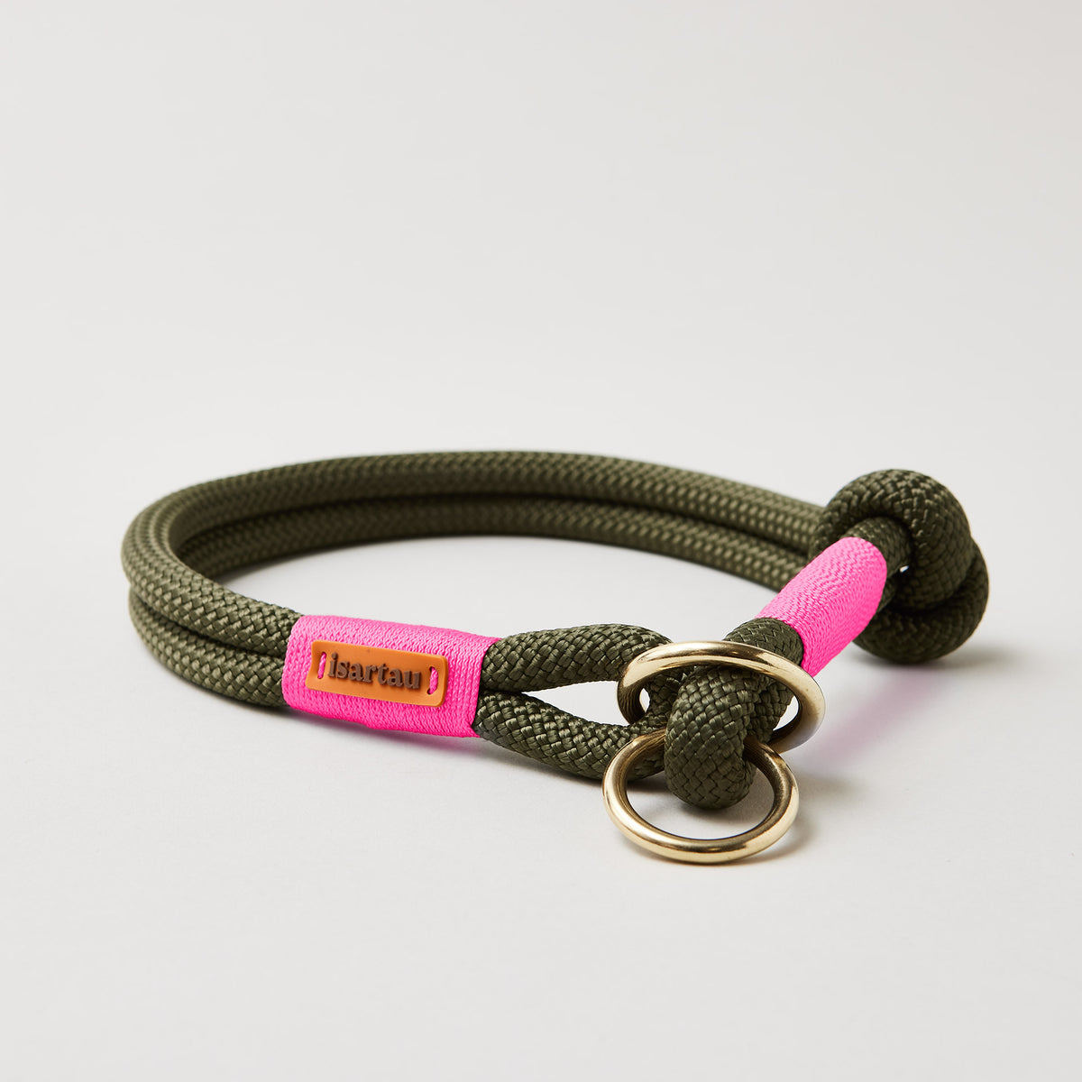 Zugstopp Halsband aus Kletterseil Olive Grove Neonpink, Messing