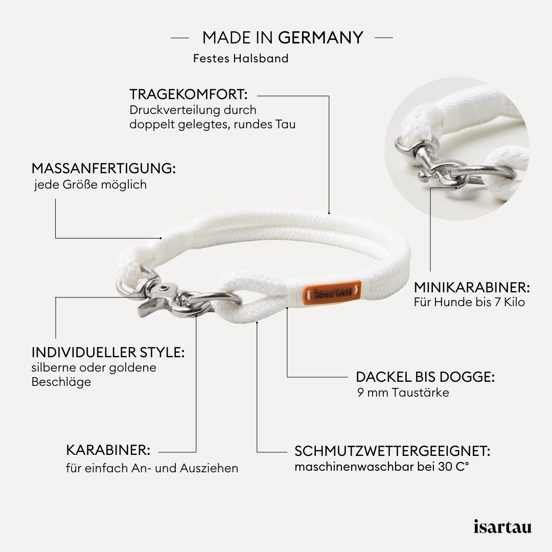 isartau Tauhalsband Pure Breeze Weiß, feste Halsung, Produktdetails