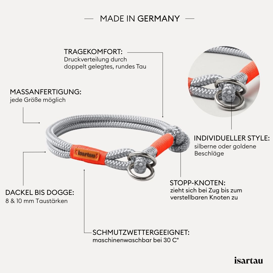 isartau Tauhalsband Pebble Stone Neonorange, Zugstopp, Produktdetails