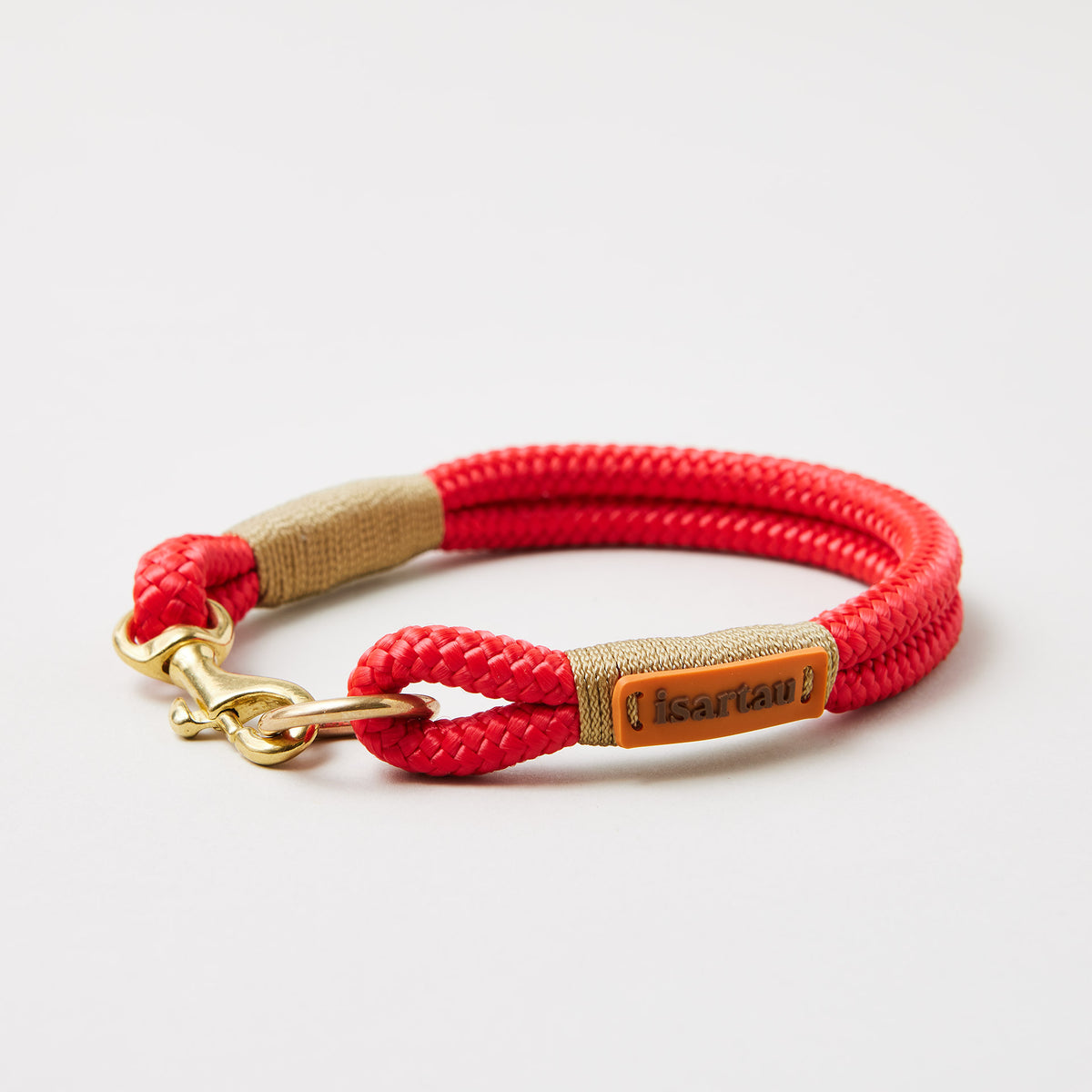 Tauhalsband Feste Halsung Red Fairy GOLD 8 mm, Mini-Bolzenkarabiner, rotes Tau mit goldfarbener Takelung