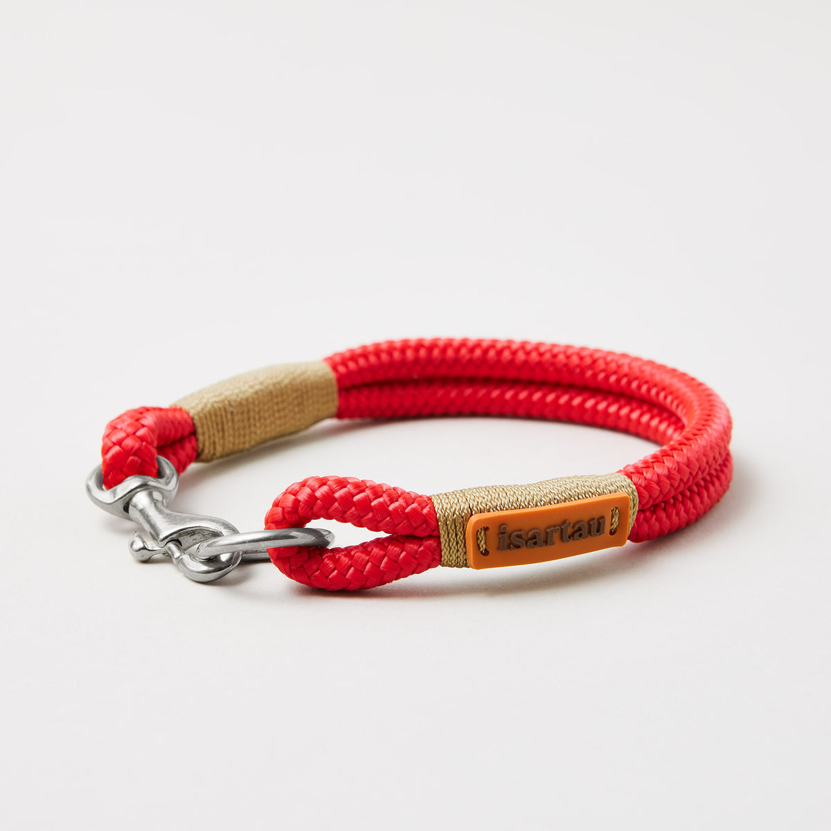 Tauhalsband Feste Halsung Red Fairy GOLD 8 mm, silberfarbene Beschläge, rotes Tau mit goldfarbener Takelung