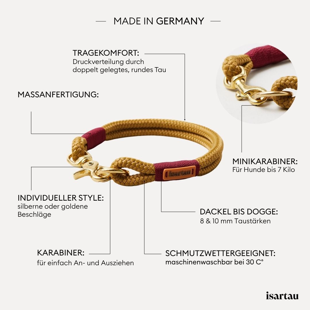 isartau Tauhalsband Sweet Toffee Burgunder, feste Halsung, Produktdetails
