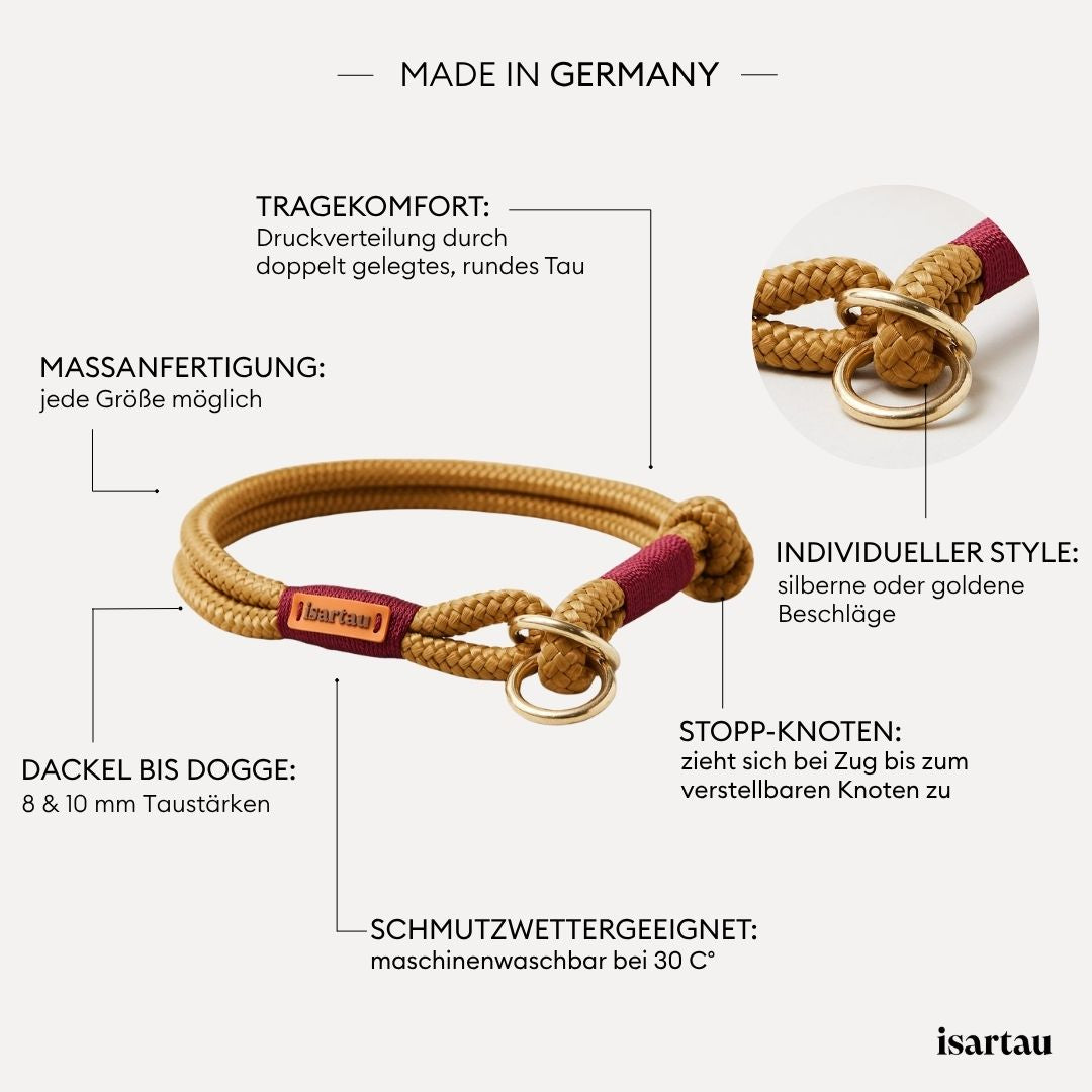 isartau Tauhalsband Sweet Toffee Burgunder, Zugstopp, Produktdetails
