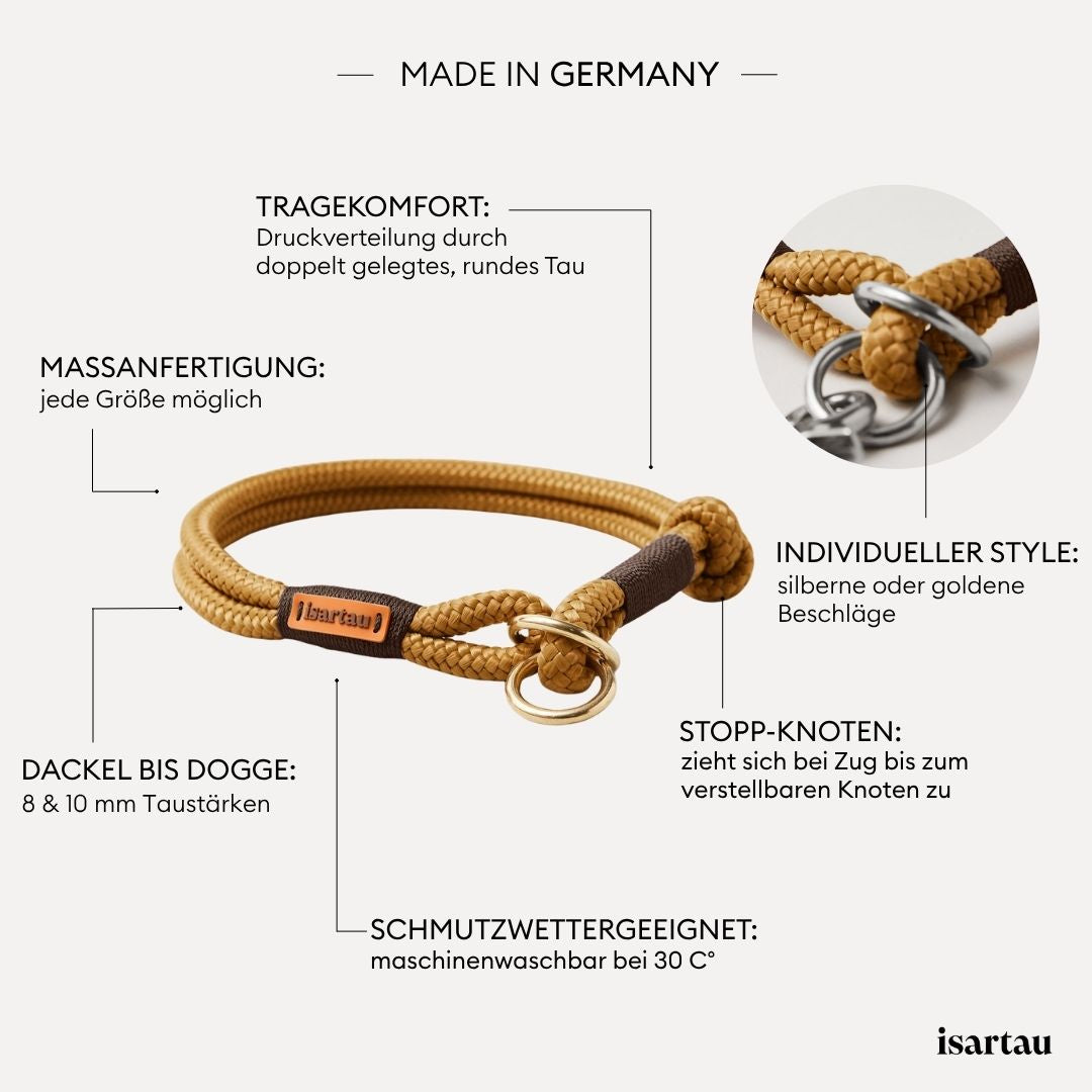 isartau Tauhalsband Sweet Toffee Dunkelbraun, Zugstopp, Produktdetails