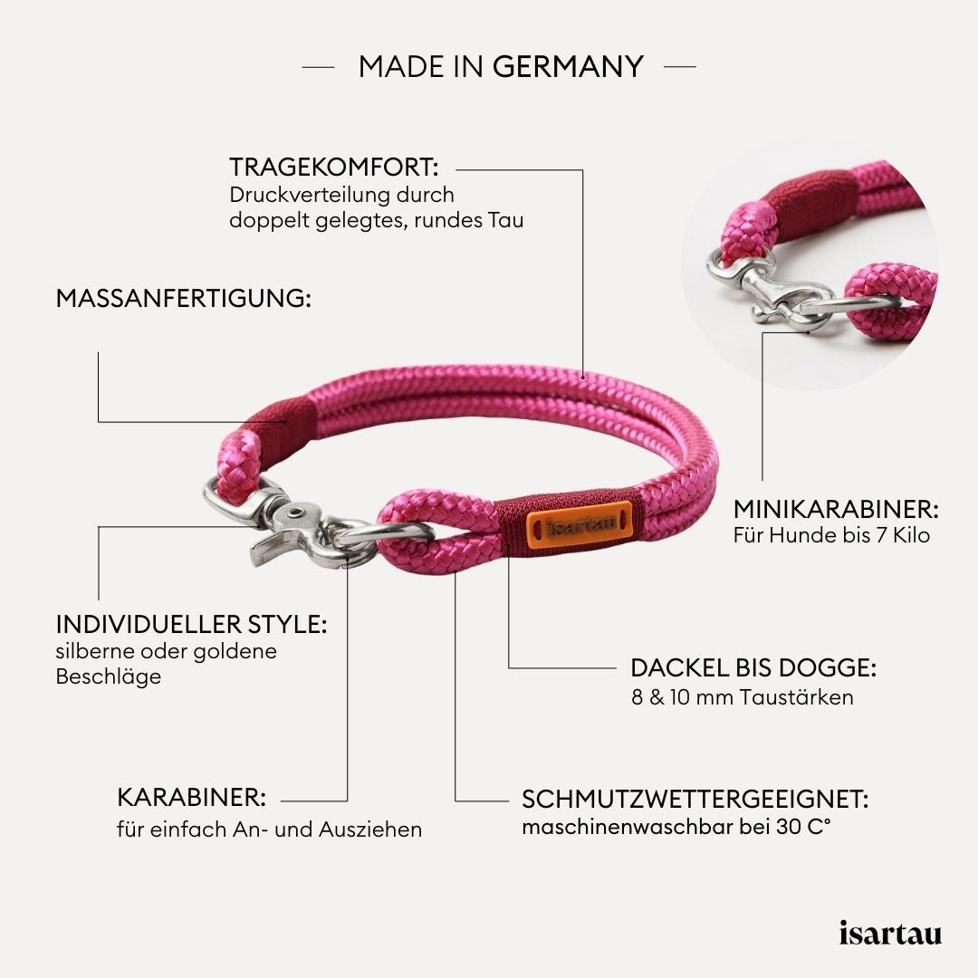 isartau Tauhalsband Viva Magenta Burgunder, feste Halsung, Produktdetails