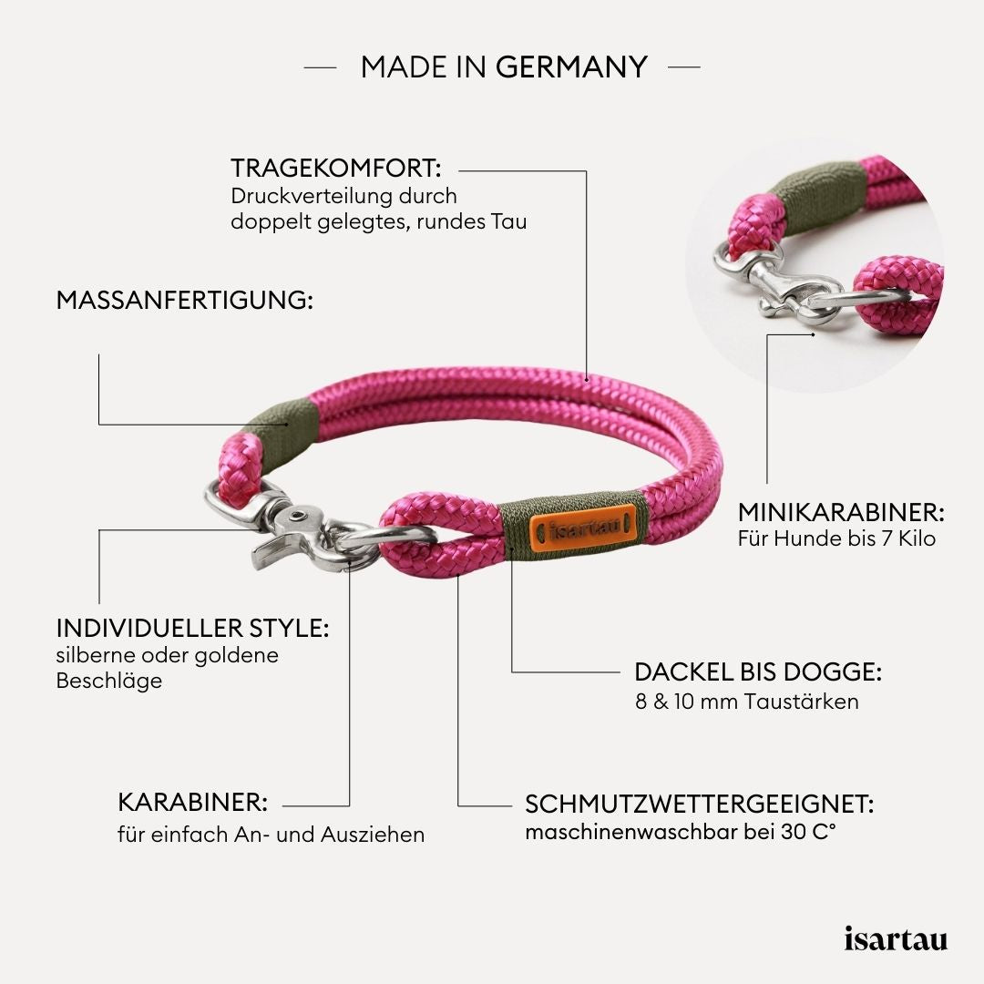 isartau Tauhalsband Viva Magenta Oliv, feste Halsung, Produktdetails
