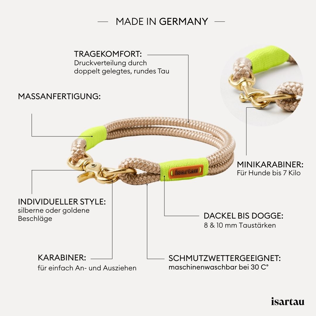 isartau Tauhalsband Wood Owl Neongelb, feste Halsung, Produktdetails
