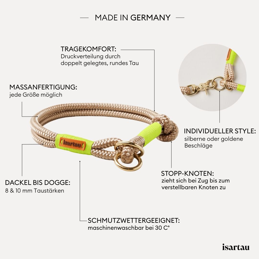 isartau Tauhalsband Wood Owl Neongelb, Zugstopp, Produktdetails