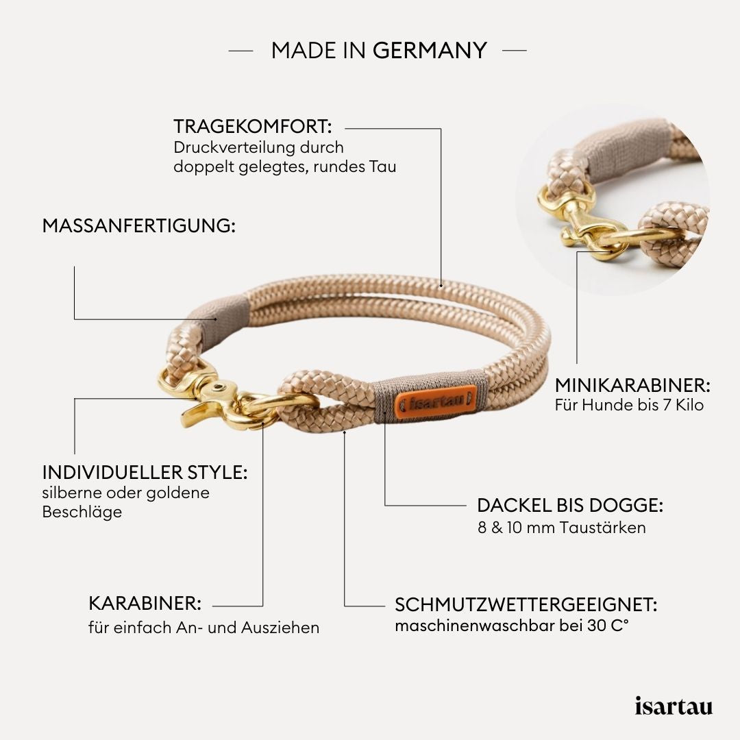 isartau Tauhalsband Wood Owl Sand, feste Halsung, Produktdetails