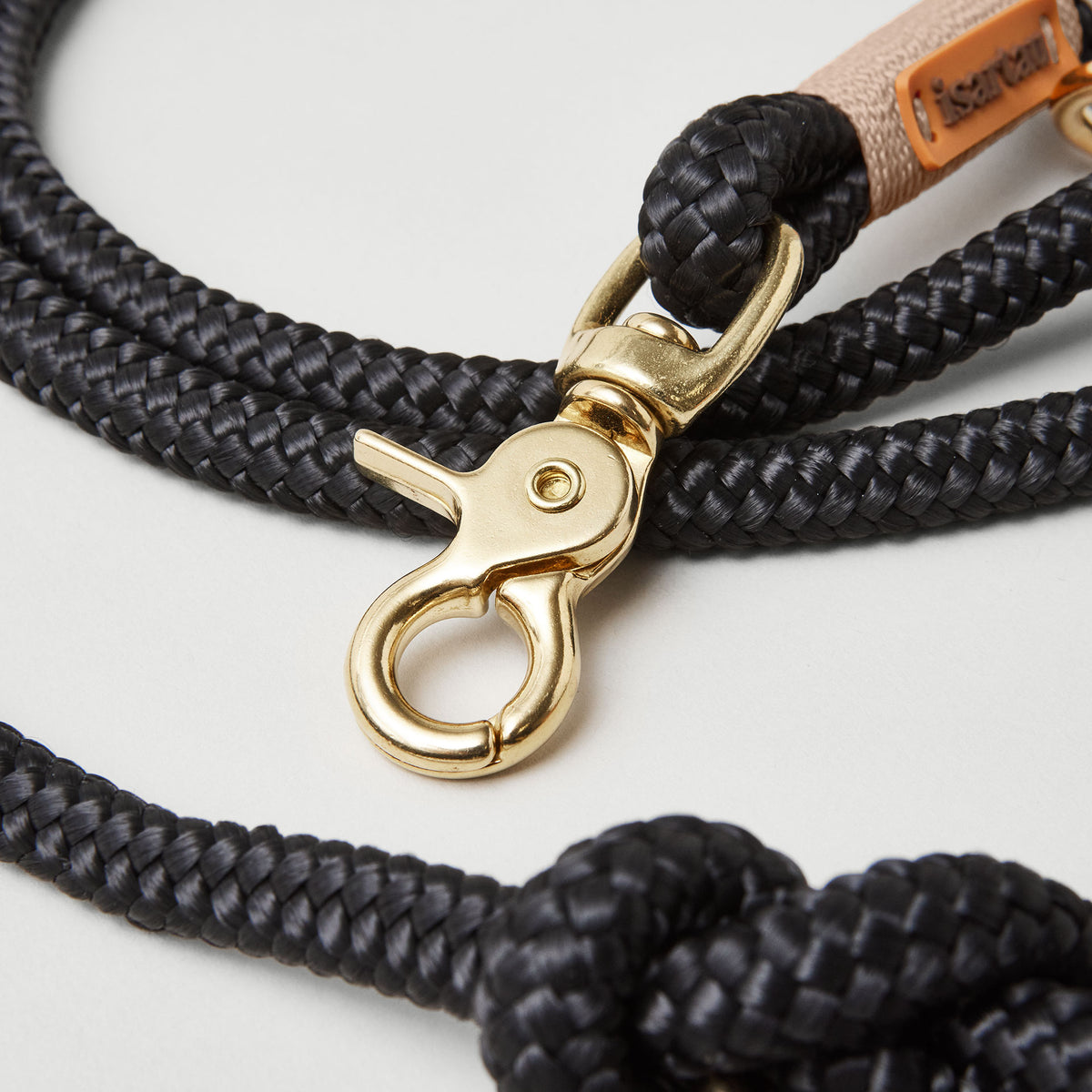 Detail Takelung Hundeleine Black Mamba Beige 10 mm verstellbar schwarzes Tau mit beiger Takelung