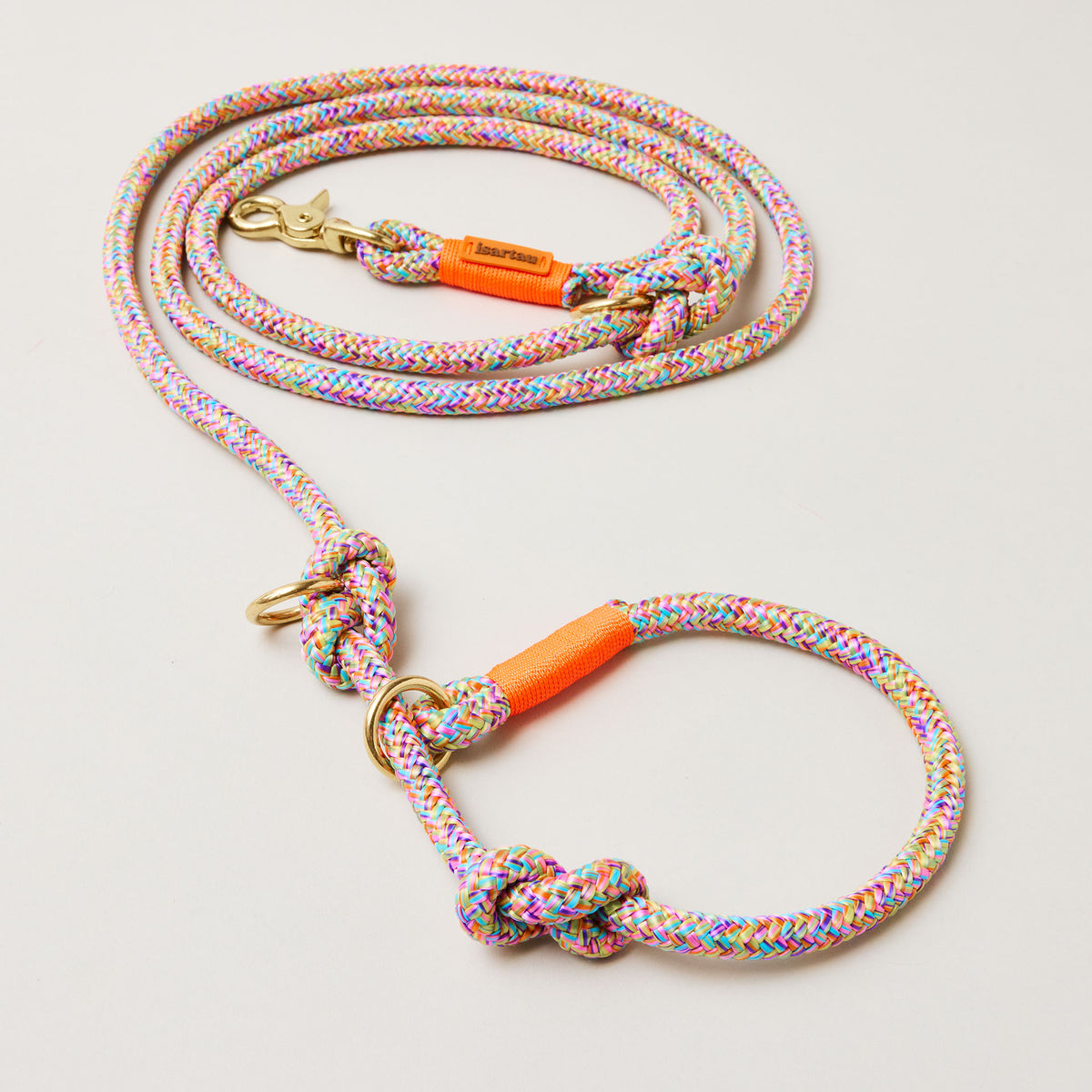 Bunte Retrieverleine Easy Summer Neonorange, Messing, 2-fach verstellbar