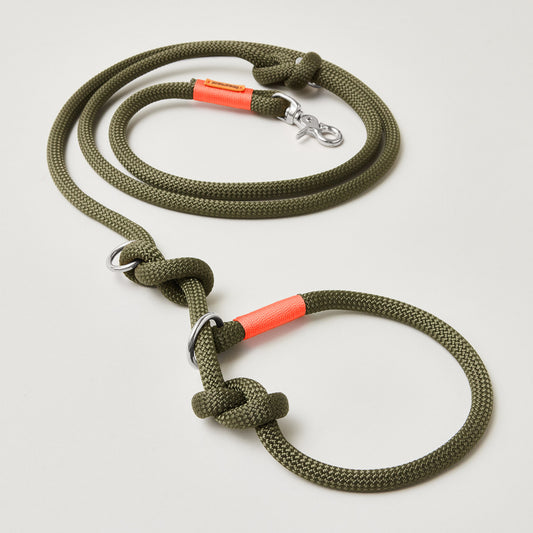 Tau Retrieverleine Olive Grove Neonorange mit verstellbaren Knoten, Kletterseil