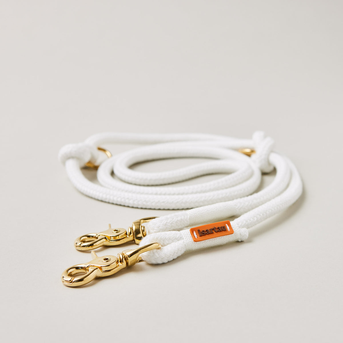 Hundeleine aus Tau Pure Breeze Weiß 10 mm verstellbar mit Messing-Karabinern, weißes Tau und Takel, Längenverstellbar über Knoten