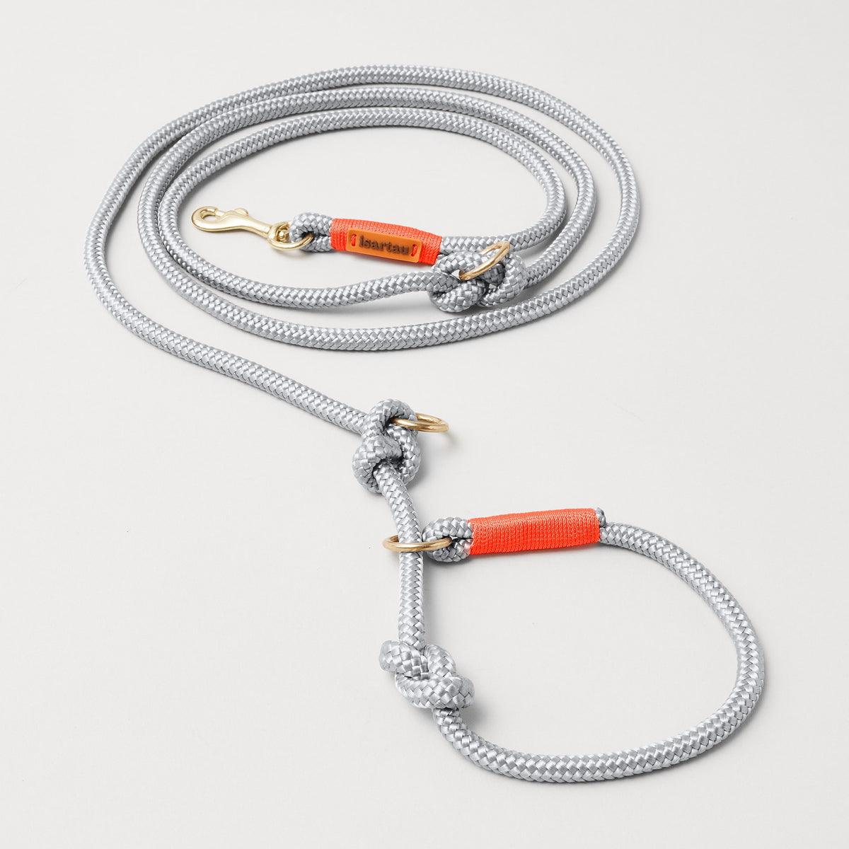 Tau Retrieverleine Pebble Stone Neonorange, Halsung mit integrierter Leine, Messingkarabiner, 2-fach längenverstellbar, 8mm