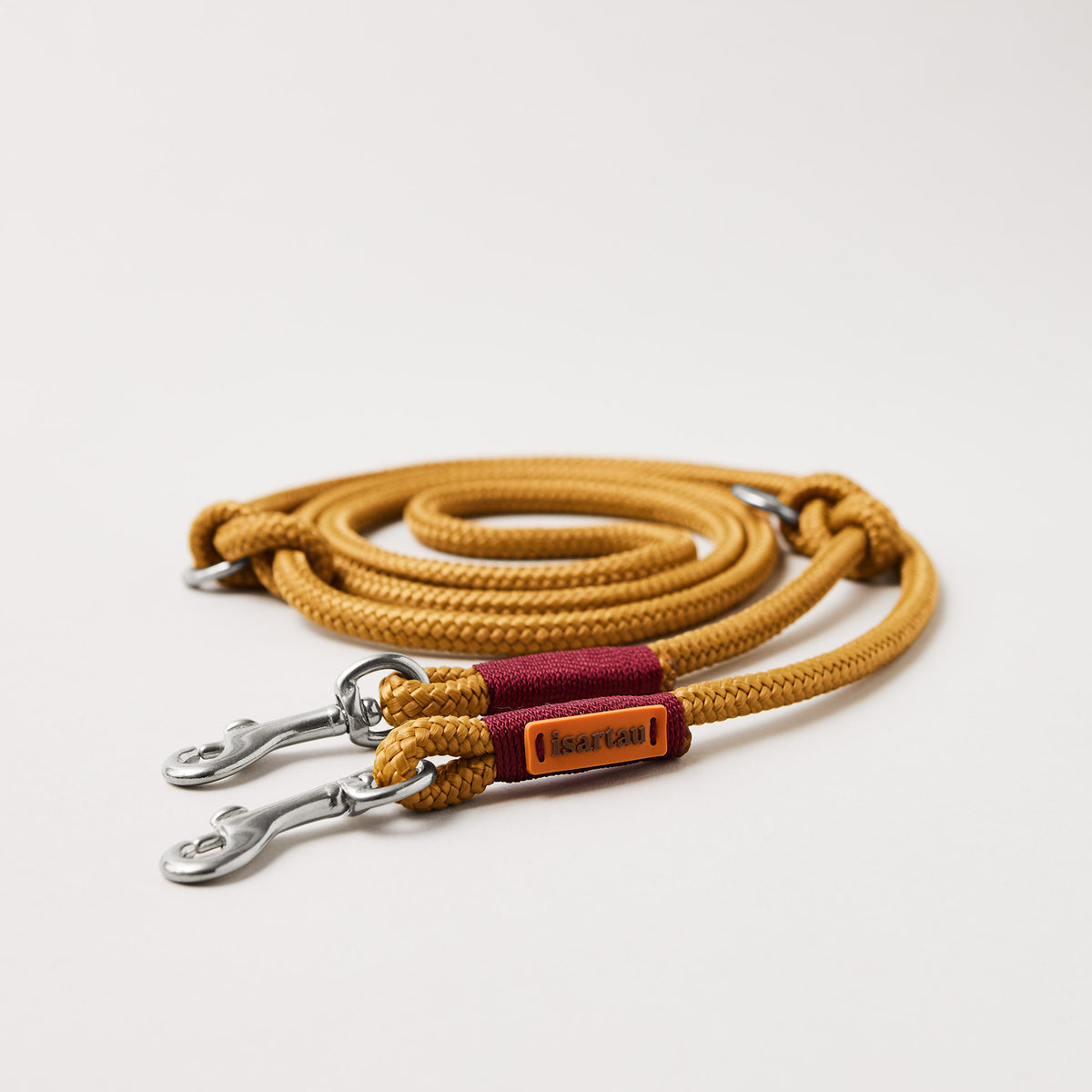 Hundeleine aus Tau Sweet Toffee Burgunder 8 mm verstellbar mit leichten kleinen silbernen Karabinern Längenverstellbar über Knoten 