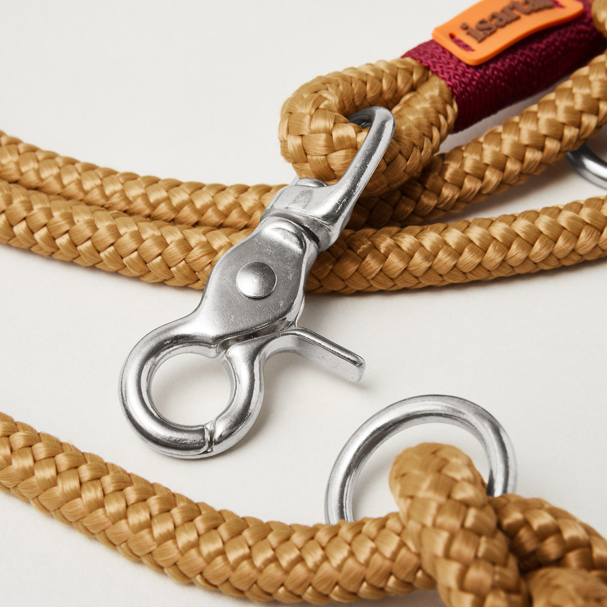 Silberfarbener Scherenkarabiner, Tauleine Sweet Toffee Burgunder, 10mm Taustärke