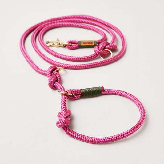 Retrieverleine Viva Magenta OLIV, Halsung mit integrierter Leine, Messingkarabiner, 2-fach längenverstellbar