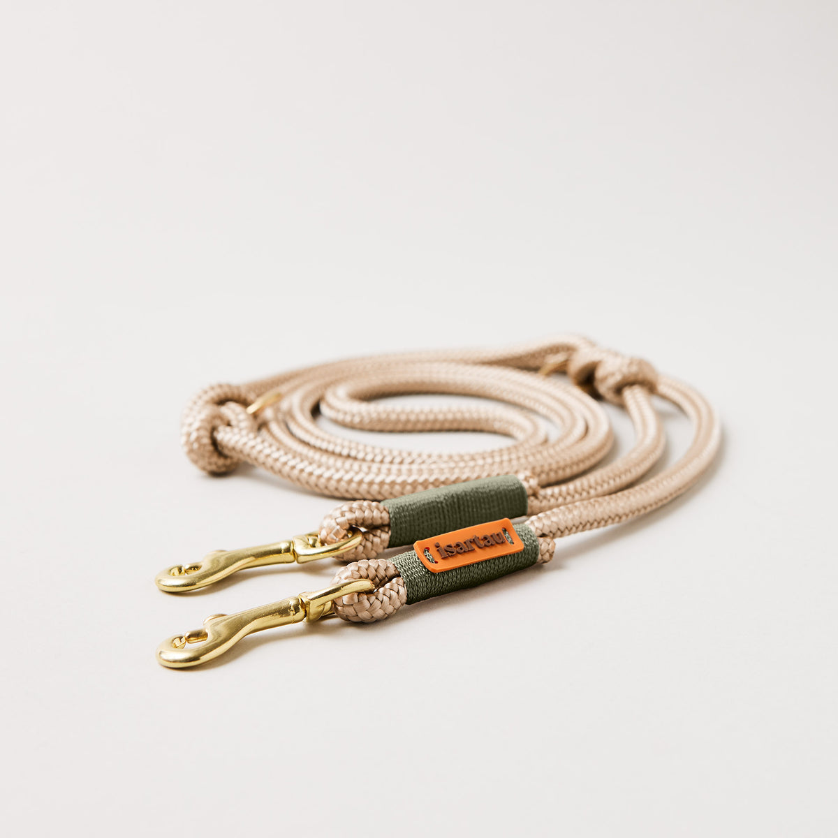 Tauleine Wood Owl Oliv, verstellbar mit Minibolzen Karabiner in Messing, farblich abgestimmt in Beige und Oliv, längenverstellbar 