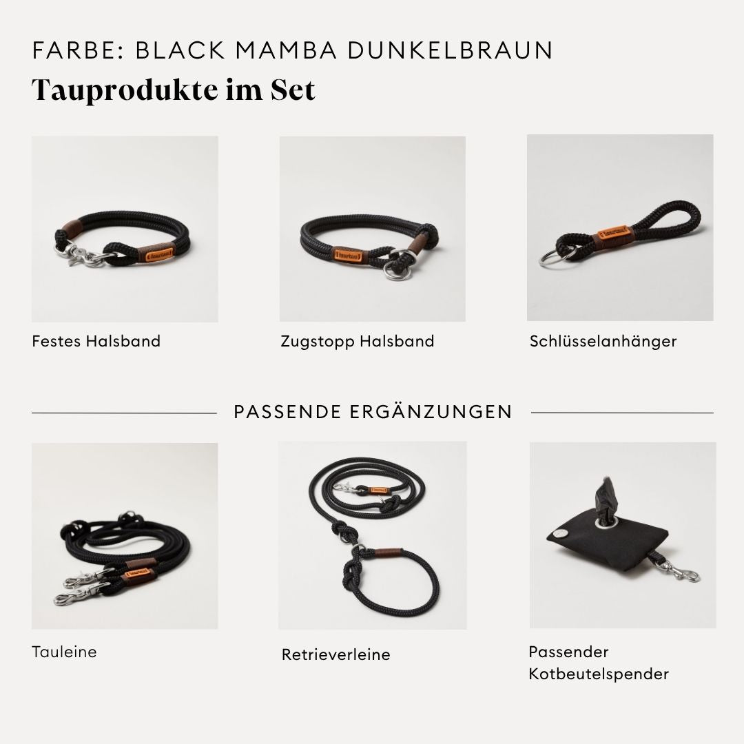isartau Black Mamba Dunkelbraun, Farbkombination aus Tau und Takelung