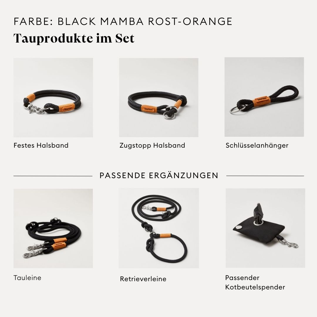 isartau Black Mamba Rost-Orange, Farbkombination aus Tau und Takelung
