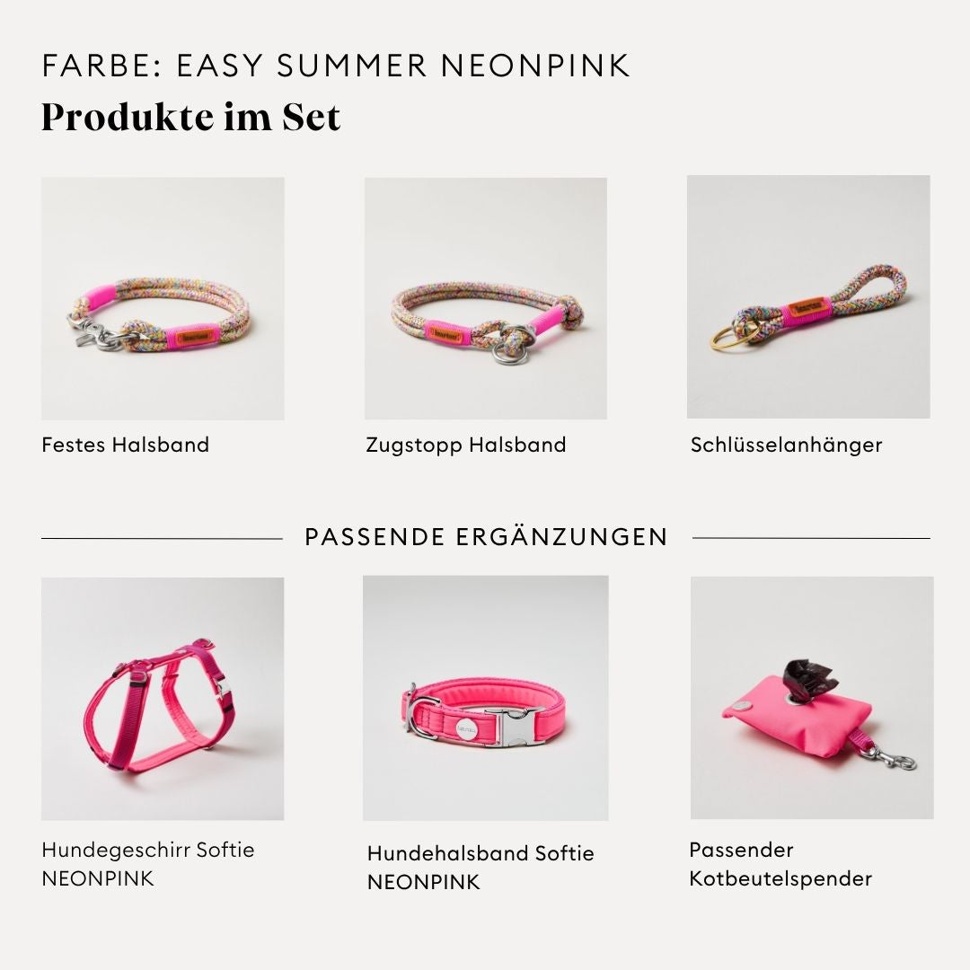 isartau Easy Summer Neonpink, Tauhalsband und Tauleine im Set kombiniert