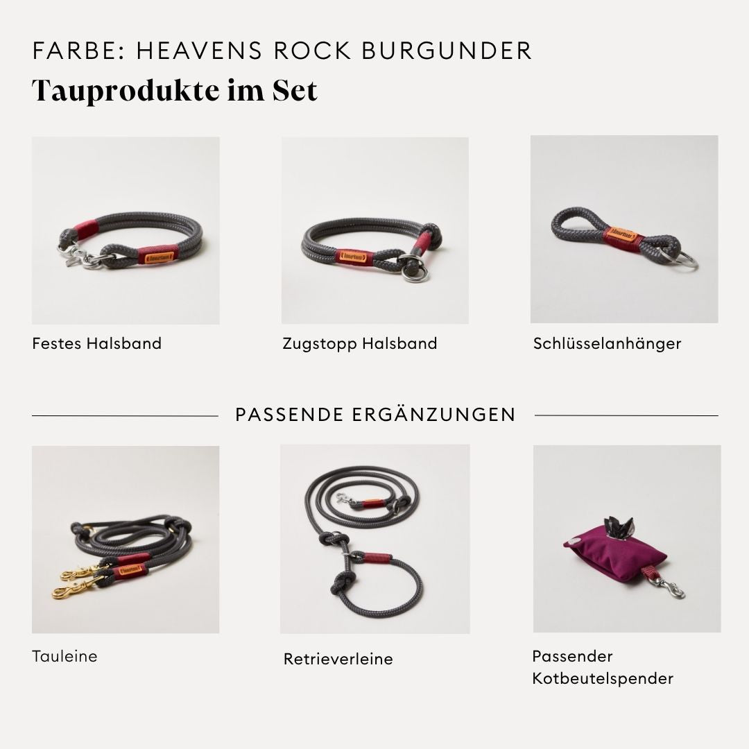 isartau Heaven's Rock Burgunder, Tauhalsband und Tauleine im Set kombiniert