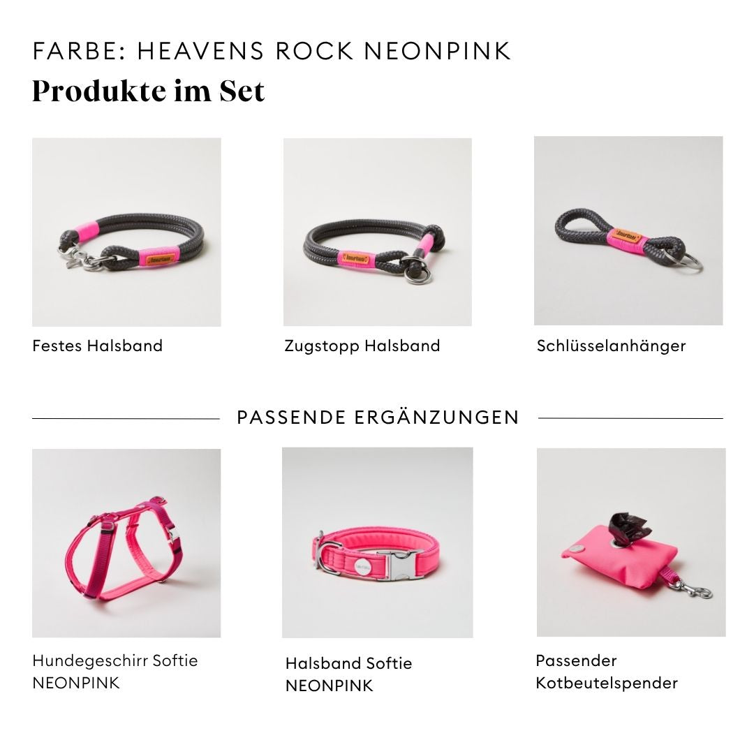 isartau Heaven's Rock Neonpink, Tauhalsband und Tauleine im Set kombiniert